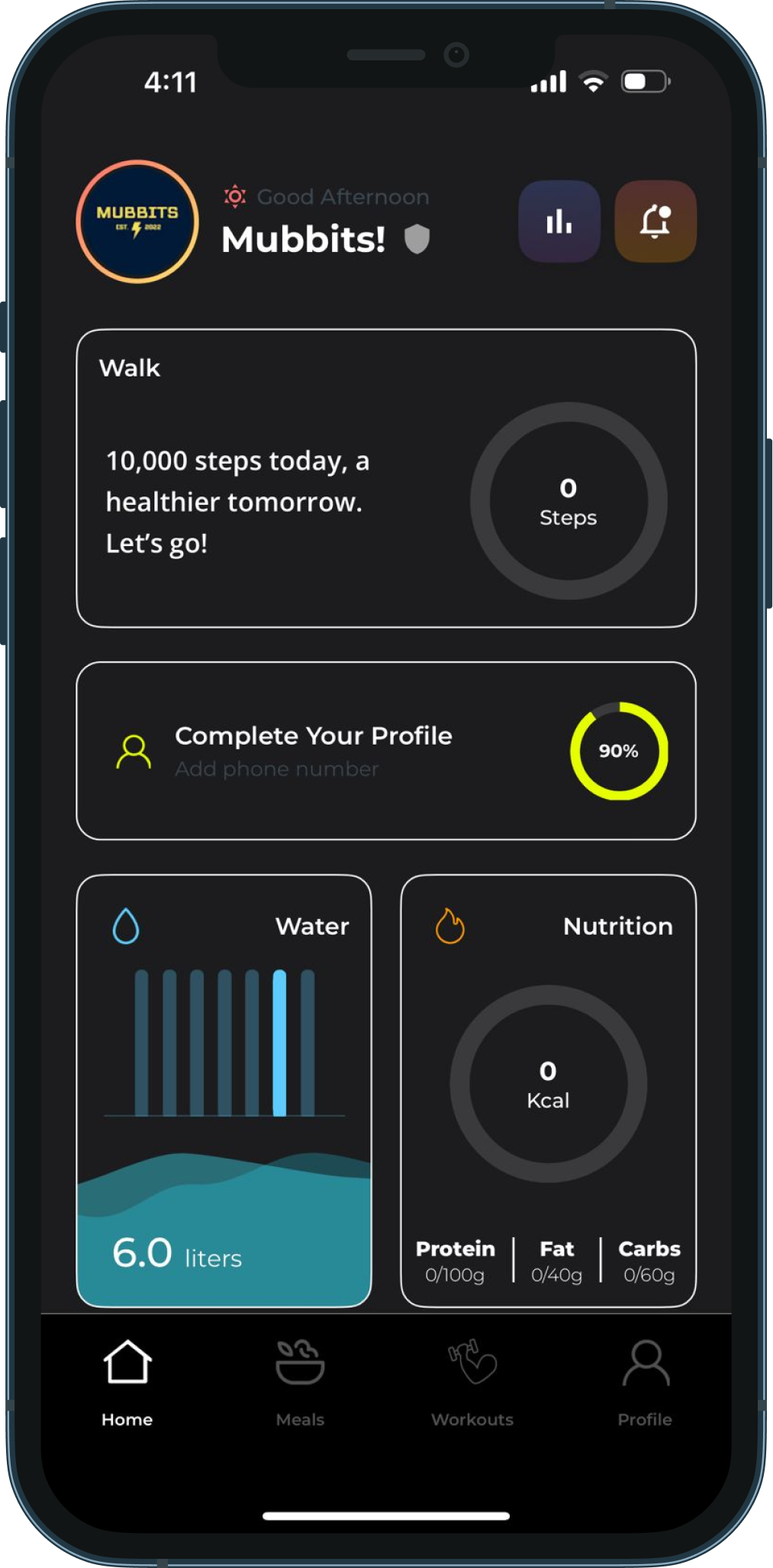 Coach Phil client app with daily fitness and nutrition tracking